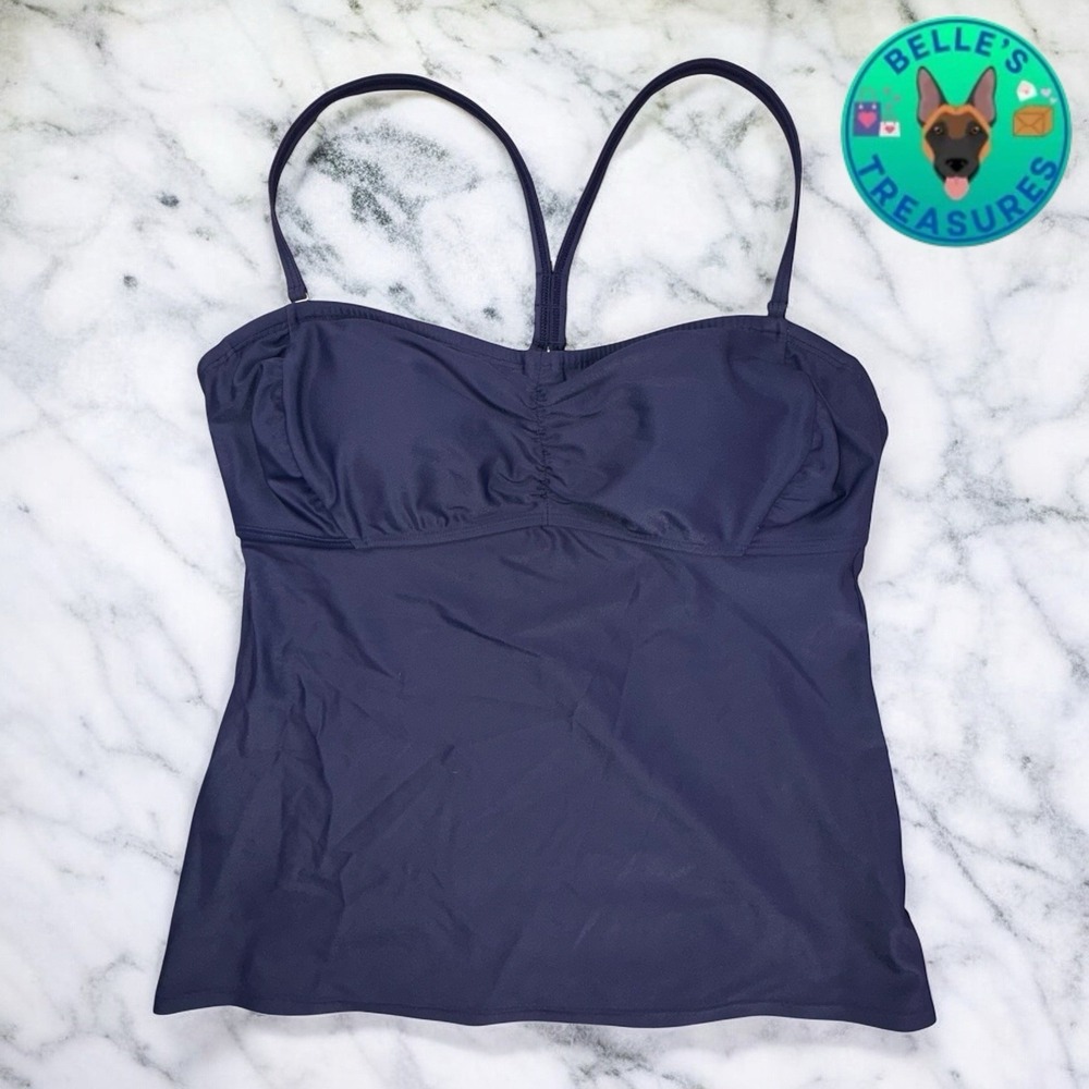 Athleta Tankini Top Women 38B/C Navy Blue Underwire Built In Bra Spaghetti Strap